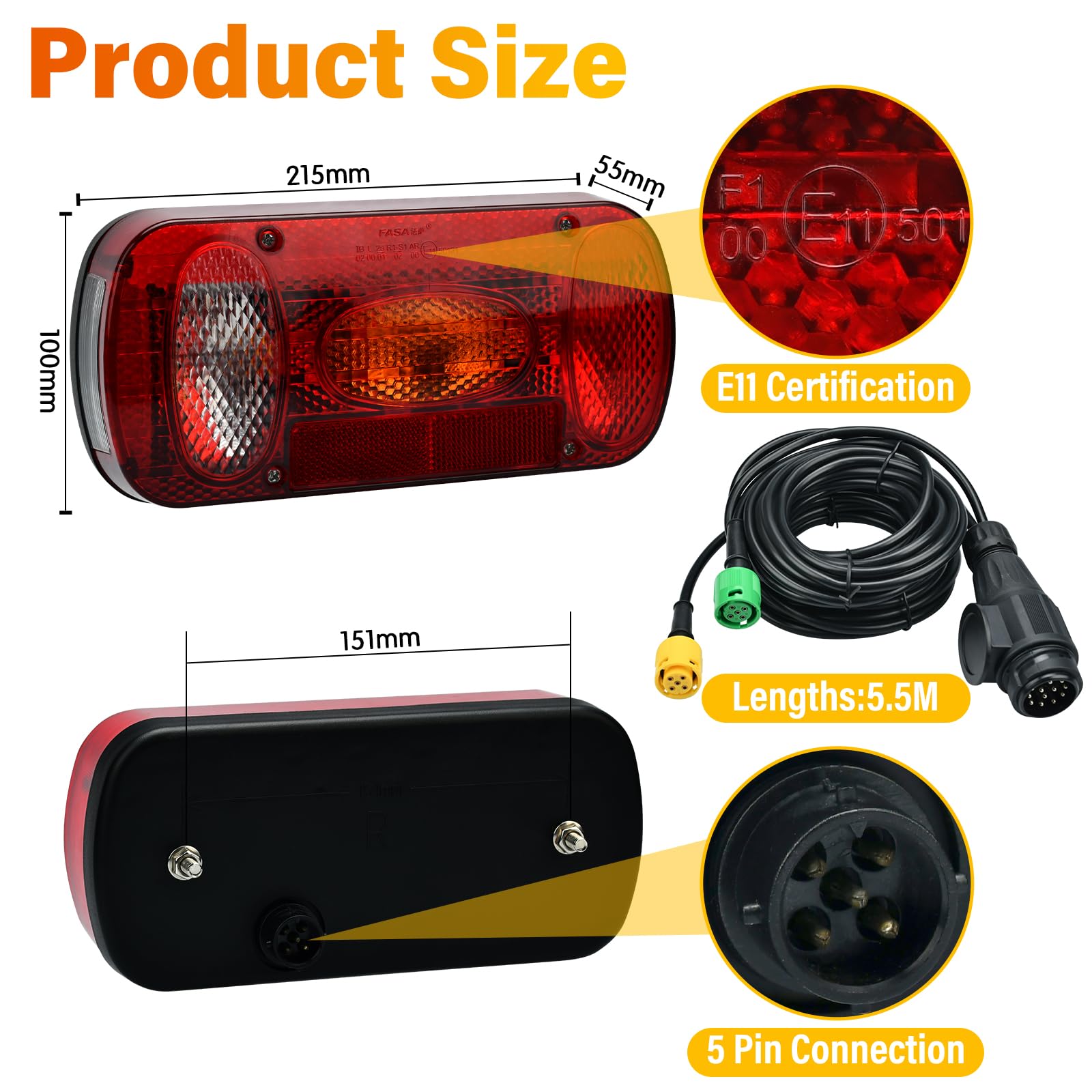 AISSOM 2 Pack 12V Universal Trailer Tail Lights