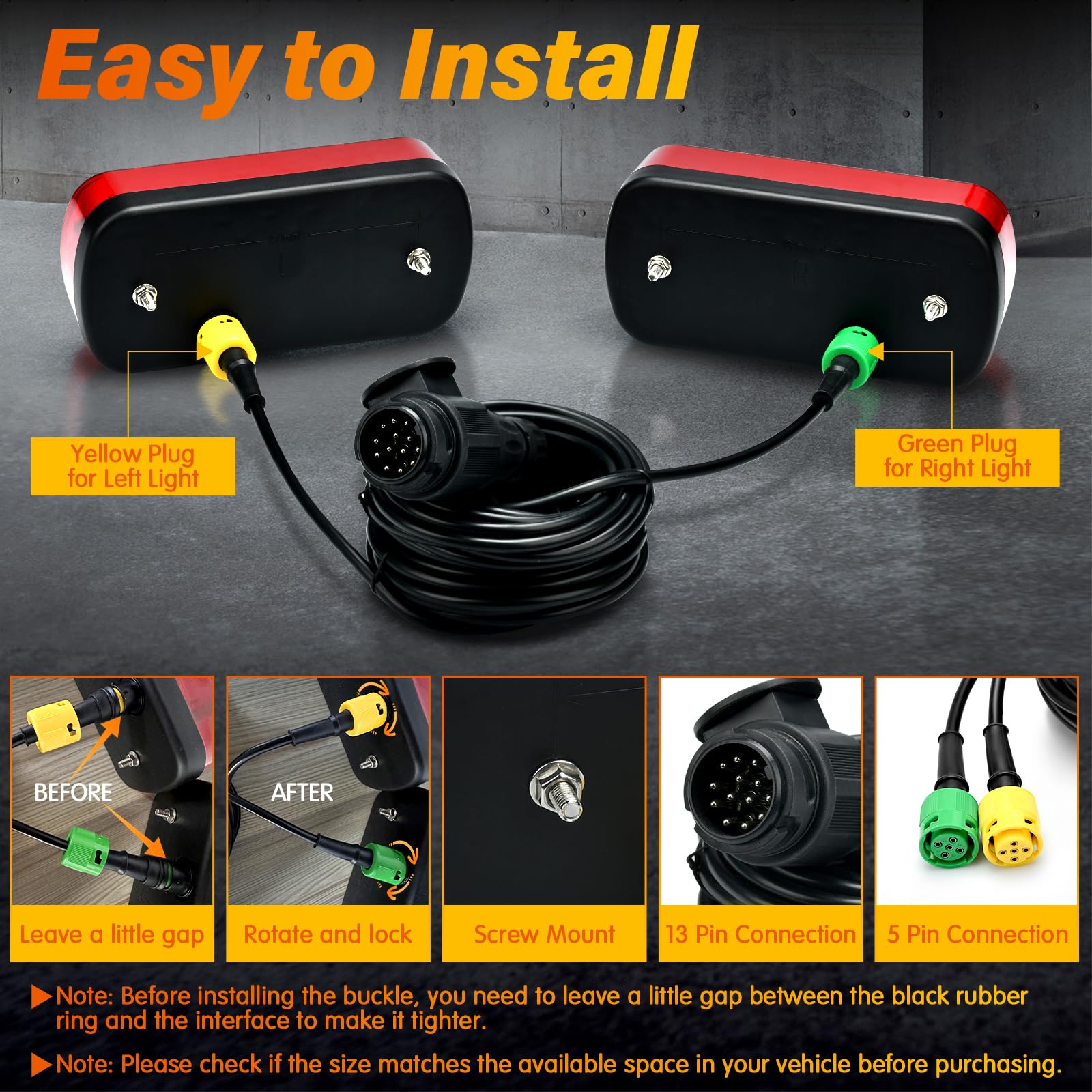 AISSOM 2 Pack 12V Universal Trailer Tail Lights